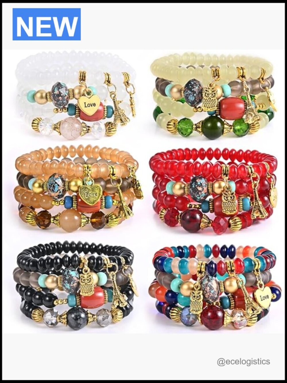 6 Sets Stackable Stretch Bracelets Boho Hippie Jewelry Set